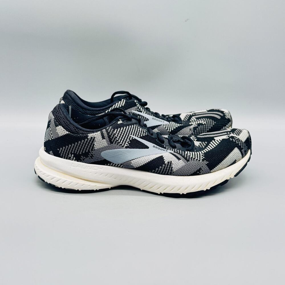 Brooks Shoes Womens 7 Black White Knit Launch 6 Geometric Running Sneakers